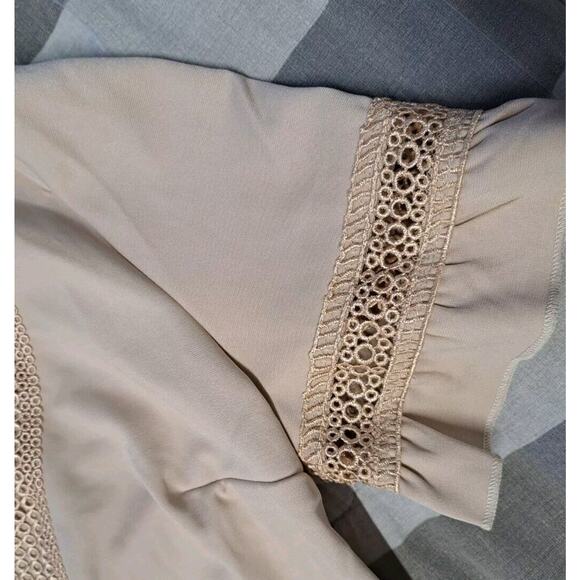 Women Dress Lace V Neck Ruffle Sleeve Casual Short Mini Dress Ligth Khaki Size M - Picture 10 of 14